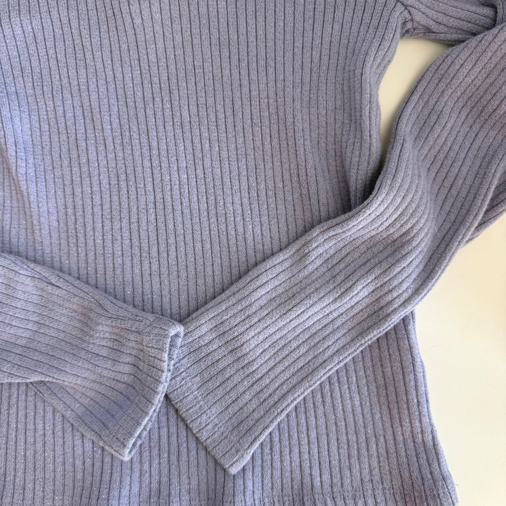 Janie and Jack Girls Ribbed Puff Sleeve Sweater Top Lavender Shimmer Preppy 8 - Picture 6 of 14
